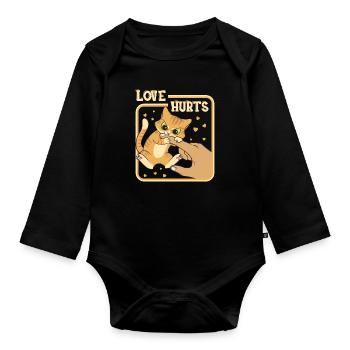 L'amour fait mal Chat Chaton Félin Chatons Chats - Body Bébé bio manches longues - noir - Devant