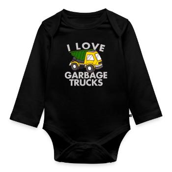 Love Garbage Trucks - Baby Bio-Langarm-Body - Schwarz - Vorne