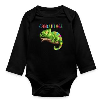 Caméléon Reptiles Iguane Chélard Camouflage - Body Bébé bio manches longues - noir - Devant