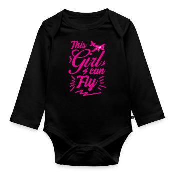 Fille pilote féminine drôle - Body Bébé bio manches longues - noir - Devant
