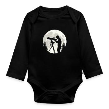 Astronomer Telescope Full Moon Solar System Telescope - Organic Longsleeve Baby Bodysuit - black - Front
