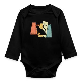 Retro Vintage Cat Sunset Cats Vintage - Organic Longsleeve Baby Bodysuit - black - Front