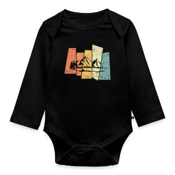Retro Vintage Landscape Mountains Forest Lake Walkers - Organic Longsleeve Baby Bodysuit - black - Front