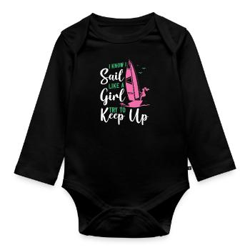 Sailing I Know I Sail Like A Girl - Body Bébé bio manches longues - noir - Devant