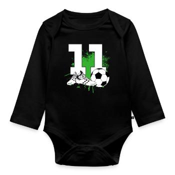 11e anniversaire 11 ans footballeur - Body Bébé bio manches longues - noir - Devant