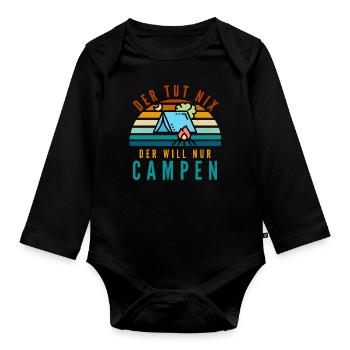 Camping Zelt Zelten Zelter - Baby Bio-Langarm-Body - Schwarz - Vorne