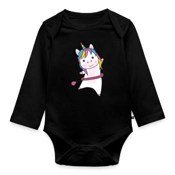 Unicorn the hullern smart hoop sport unicorns - Organic Longsleeve Baby Bodysuit - black - Front