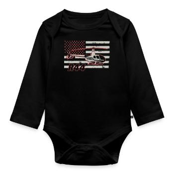 R44 Helicopter Pilot Amerikanische Flagge USA - Baby Bio-Langarm-Body - Schwarz - Vorne