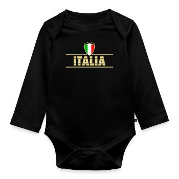 Drapeau de football Italie Italia - Body Bébé bio manches longues - noir - Devant