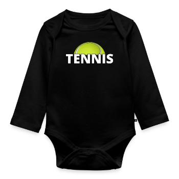tennis / Tennis / Tennis spieler / Tennis Spielen - Baby Bio-Langarm-Body - Schwarz - Vorne