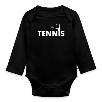 tennis / Tennis / Tennis spieler / Tennis Spielen - Baby Bio-Langarm-Body - Schwarz - Vorne