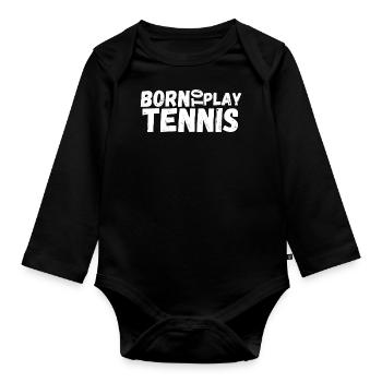 tennis / Tennis / Tennis spieler / Tennis Spielen - Baby Bio-Langarm-Body - Schwarz - Vorne