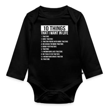 Things I Want In My Life Traktor Trecker - Baby Bio-Langarm-Body - Schwarz - Vorne
