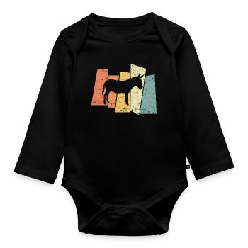 Retro Esel - Baby Bio-Langarm-Body - Schwarz - Vorne
