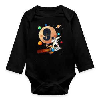 9.Anniversaire pour astronautes jeune fusée lune - Body Bébé bio manches longues - noir - Devant