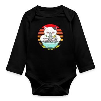 Chinesische Katze Chinesische Nudeln - Baby Bio-Langarm-Body - Schwarz - Vorne