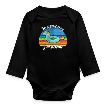 Je peux pas j'ai piscine - Body Bébé bio manches longues - noir - Devant
