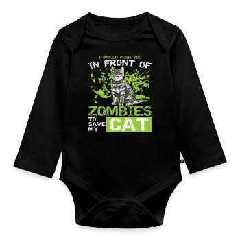 Chat drôle chaton Zombie vêtements - Body Bébé bio manches longues - noir - Devant