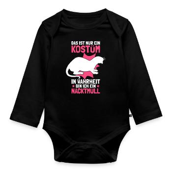 Nacktmull Kostüm Nagetier Sandgräber Geschenk - Baby Bio-Langarm-Body - Schwarz - Vorne