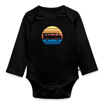 Retro Camper Bus Caravan Vintage Camper Bus - Organic Longsleeve Baby Bodysuit - black - Front