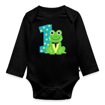 1st birthday. first birthday - Organic Longsleeve Baby Bodysuit - black - Front