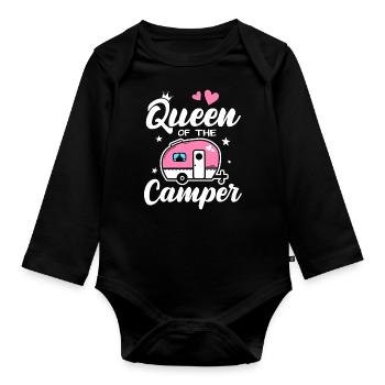 Queen Of The Camper Camping Caravan - Organic Longsleeve Baby Bodysuit - black - Front