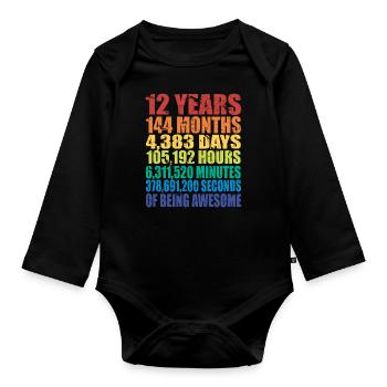 Drôle de cadeau d’anniversaire de 12 ans, 12 ans - Body Bébé bio manches longues - noir - Devant