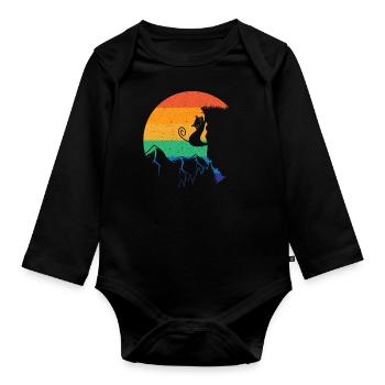 Rock Climbing Climber Cat Retro - Body Bébé bio manches longues - noir - Devant
