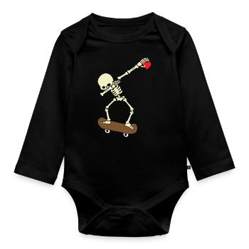 Skeleton Skateboard Dabbing Skate Skeleton Heart - Organic Longsleeve Baby Bodysuit - black - Front