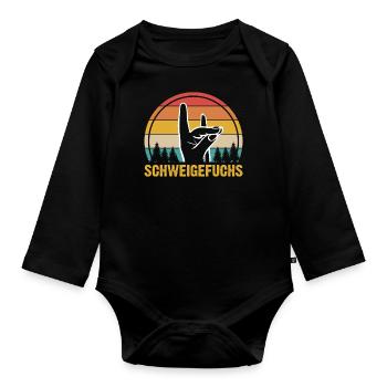 Schweigefuchs Lehrer Retro Geschenkidee - Baby Bio-Langarm-Body - Schwarz - Vorne