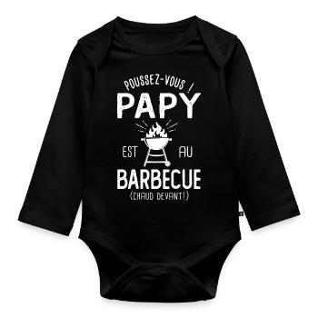 Papy est au barbecue humour papi grand père BBQ - Body Bébé bio manches longues - noir - Devant