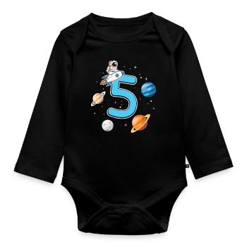 Birthday 5 years astronaut rocket 5th birthday boy - Baby Bio-Langarm-Body - Schwarz - Vorne