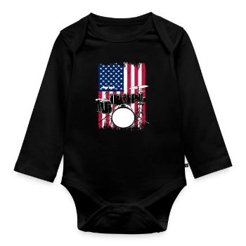 Batterie batteur cadeau États-Unis drapeau - Body Bébé bio manches longues - noir - Devant