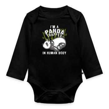 Panda Trapped Human Body Chill Sleepy - Organic Longsleeve Baby Bodysuit - black - Front