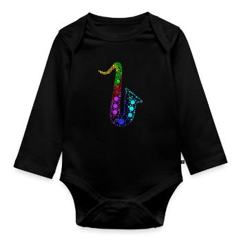 Retro Saxophone Musical Instrument Circular Shape - Baby Bio-Langarm-Body - Schwarz - Vorne