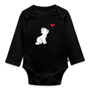 Chat coeur mignon félin amoureux des chats - Body Bébé bio manches longues - noir - Devant