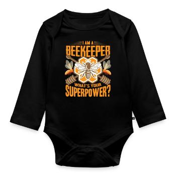 Beekeeper Whats your superpower Beekeeper Bee Saying - Organic Longsleeve Baby Bodysuit - black - Front