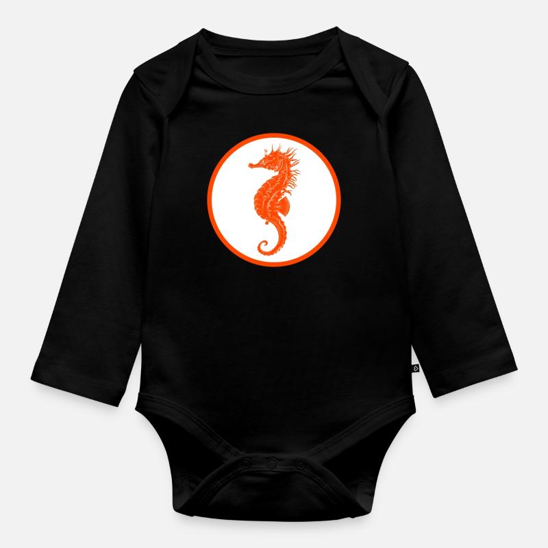 Seepferdchen Frühschwimmer Freischwimmer Abzeichen - Baby Bio-Langarm-Body - Schwarz