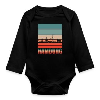 Hamburg HH Hansestadt Hamburger Geschenk - Baby Bio-Langarm-Body - Schwarz - Vorne