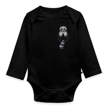 Raccoon In Pocket Front Pocket Raccon Chest Pocket - Organic Longsleeve Baby Bodysuit - black - Front