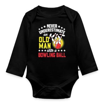 Bowling Old Man Drôle Cadeau d’anniversaire Bowler - Body Bébé bio manches longues - noir - Devant