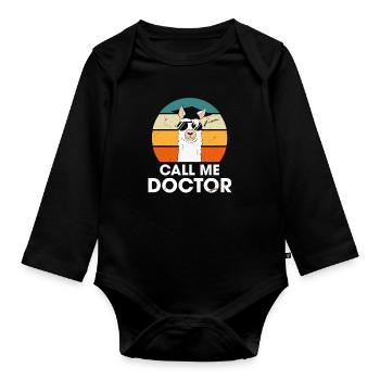 Call Me Doctor Lama Alpaka Docteur Ph.D Études - Body Bébé bio manches longues - noir - Devant