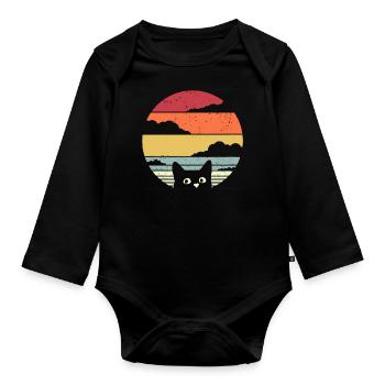 Graphique drôle de chat - Body Bébé bio manches longues - noir - Devant