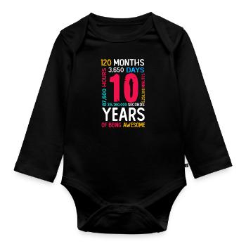 10 years Birthday 10th children's birthday - Organic Longsleeve Baby Bodysuit - black - Front