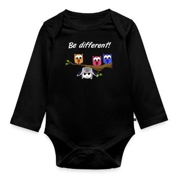 Be Different! - Süßer Fun Spruch - Eulen Motto - Baby Bio-Langarm-Body - Schwarz - Vorne