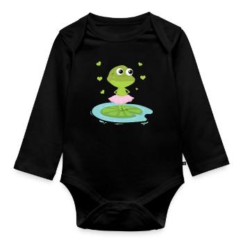 Frosch Geschenk Fröschlein Märchen Prinz Lurch - Baby Bio-Langarm-Body - Schwarz - Vorne