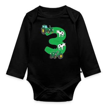 Birthday 3 years tractor farmer 3rd birthday - Body Bébé bio manches longues - noir - Devant