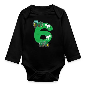 Birthday 6 years tractor farmer 6th birthday boy - Baby Bio-Langarm-Body - Schwarz - Vorne