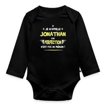 Jonathan cadeau humour et drôle - Body Bébé bio manches longues - noir - Devant
