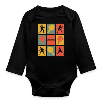 Table Tennis Retro Vintage Table Tennis Player - Baby Bio-Langarm-Body - Schwarz - Vorne